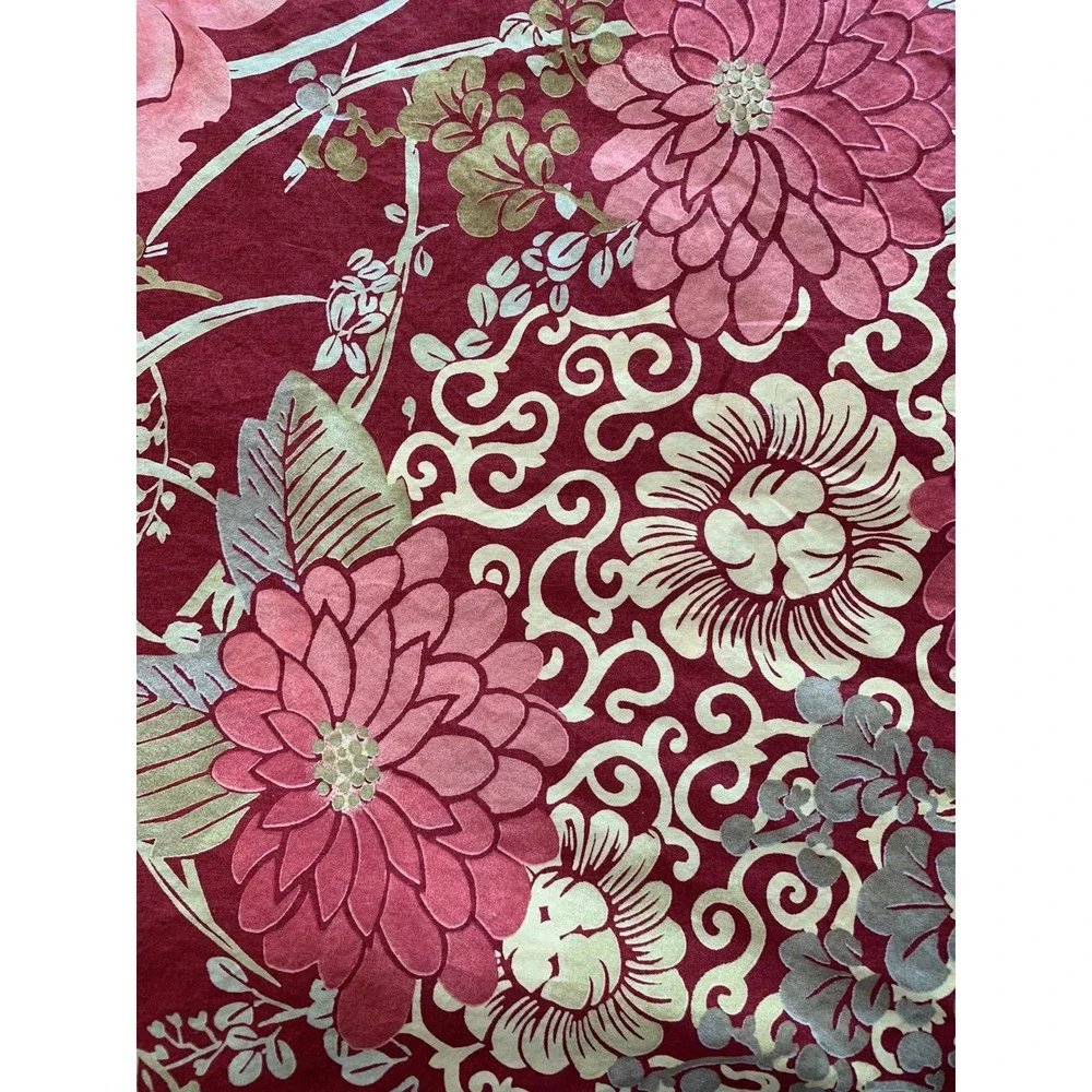 Pottery Barn Dahlia Floral King Duvet Cover Red Cotton Bedding Green Brown